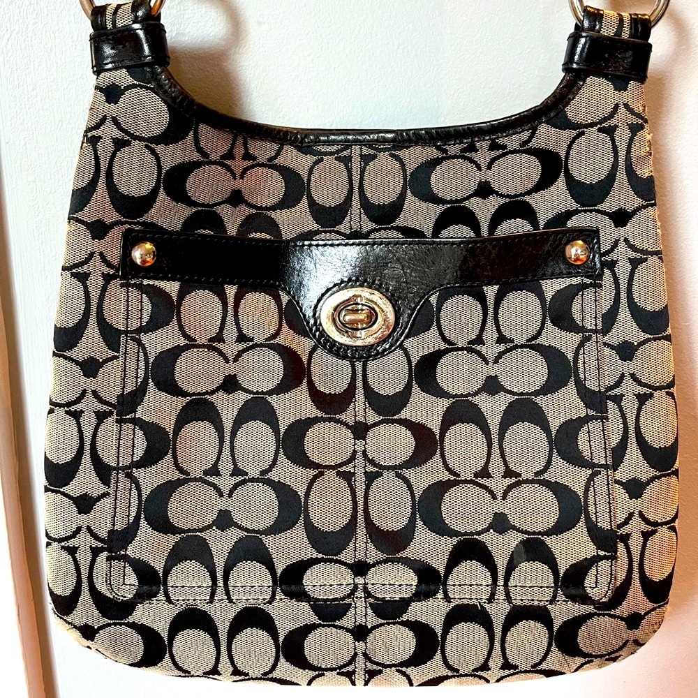 Coach Messenger Crossbody Leather Black & Grey Purse